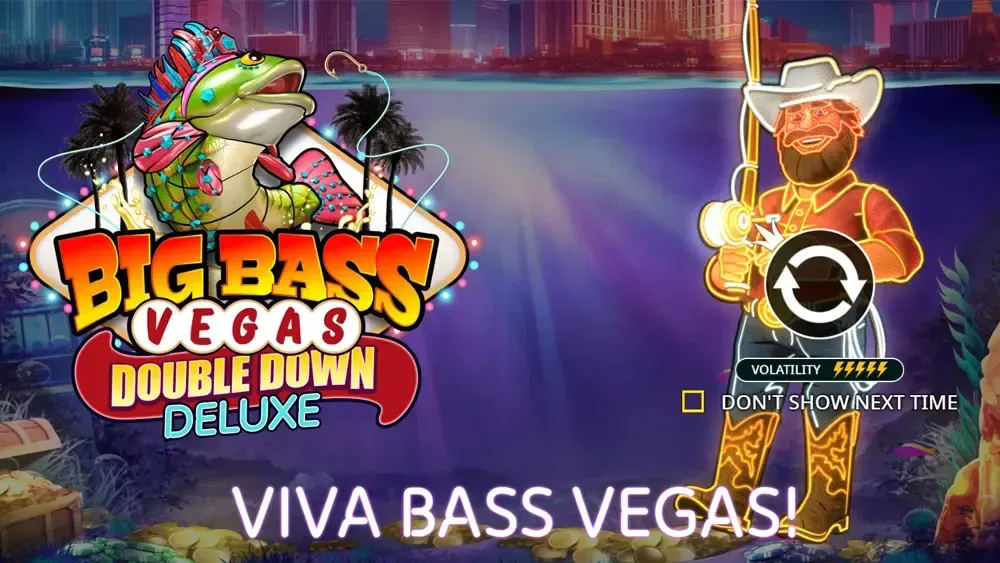 Big Bass Vegas Double Down Deluxe Logo slot Big Bass Vegas con pescatore e pesce
