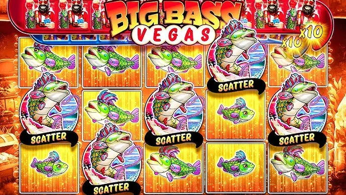 Big Bass Vegas Double Down Deluxe Schermata slot Big Bass Vegas con simboli di pesci colorati